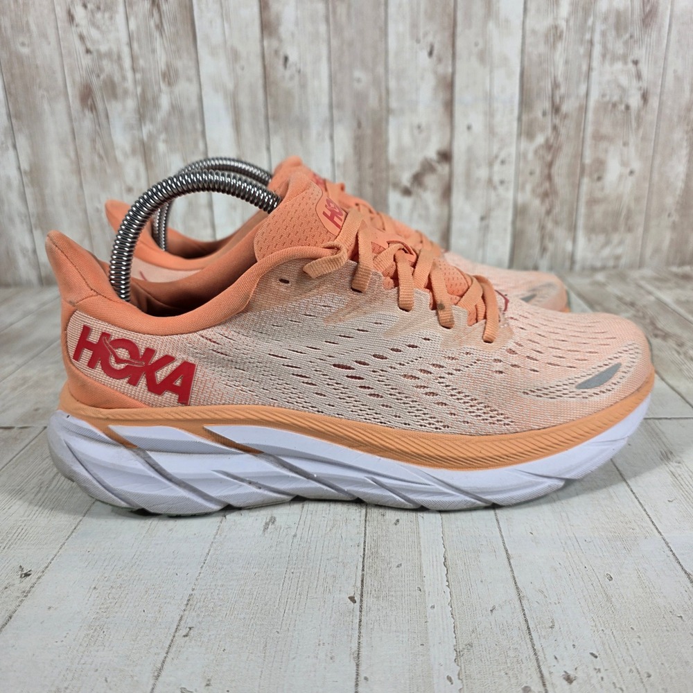 Hoka One One Clifton 8 Womens Running Shoes Cantaloupe Silver Peony 1119394 CSPY